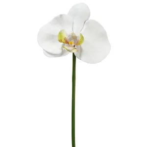 10" Silk Phalaenopsis Orchid Flower Stem Pick -White/Green (pack of 12)