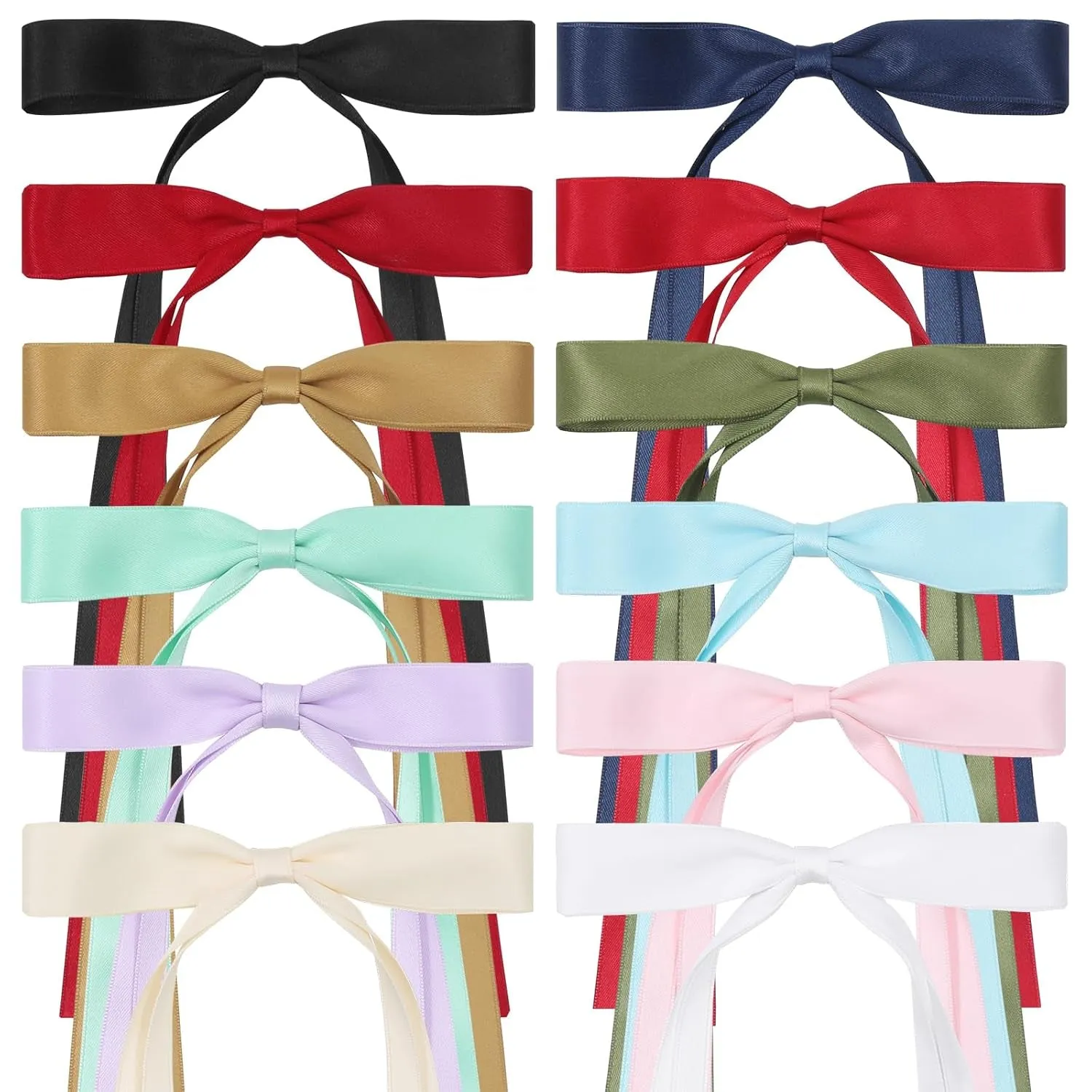 12 PCS Hair Bows for Women, Hair Ribbon Hair Bows with Long Tail Hair Bow Clips Hair Barrettes for Women Accessories