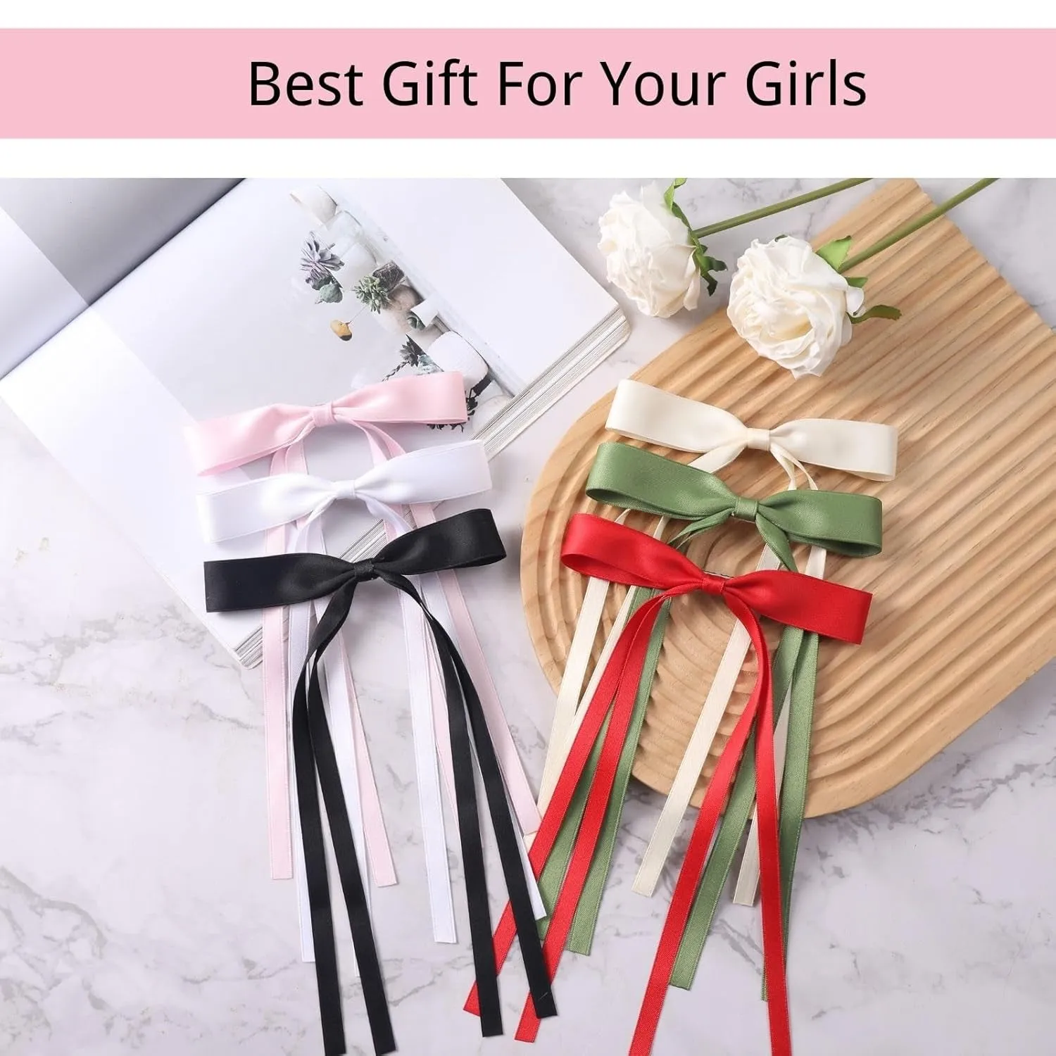 12 PCS Hair Bows for Women, Hair Ribbon Hair Bows with Long Tail Hair Bow Clips Hair Barrettes for Women Accessories