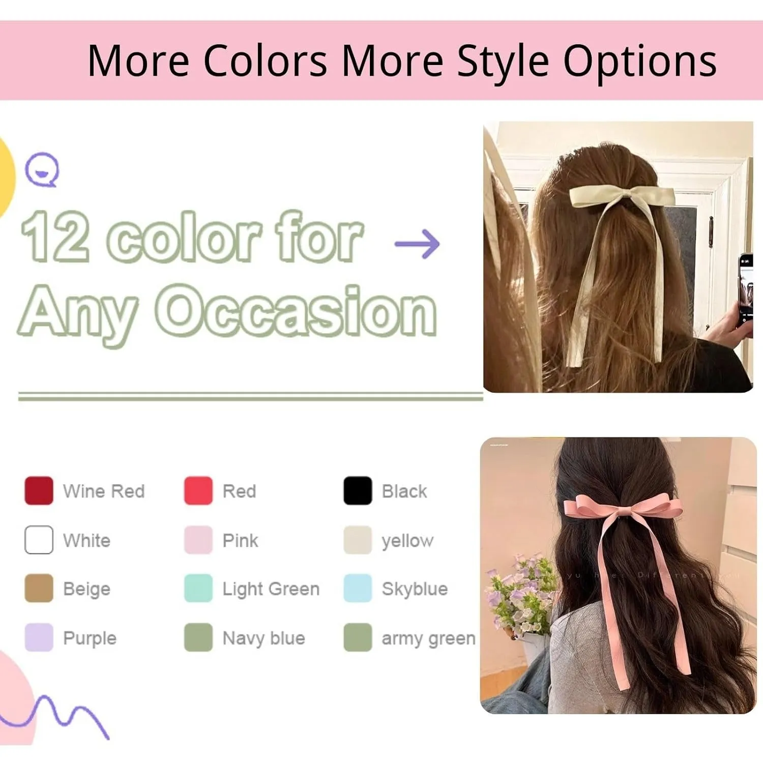 12 PCS Hair Bows for Women, Hair Ribbon Hair Bows with Long Tail Hair Bow Clips Hair Barrettes for Women Accessories
