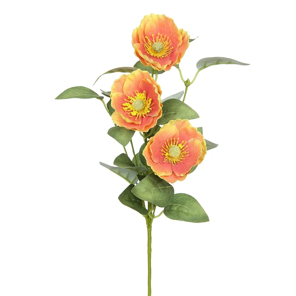 12" Silk Poppy Flower Stem -Orange (pack of 12)