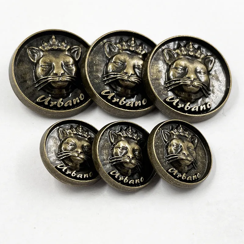 18mm/25mm Bronze Crown Cat Head Solid Metal Sewing Buttons 50pcs