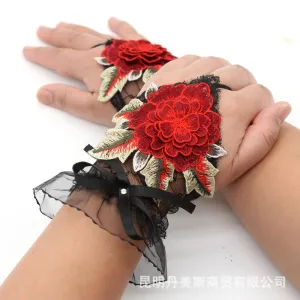 2024 Spring/Summer New Ethnic Embroidered Gloves – Women's National Trend Fashion, Lace Wrist Accessories, Half-Finger Design, One Size
