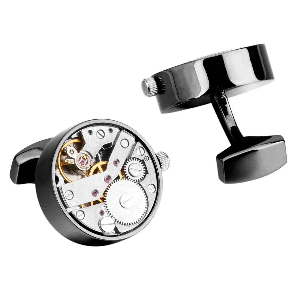22mm Punk-Style Mechanical Watch Movement Cufflinks