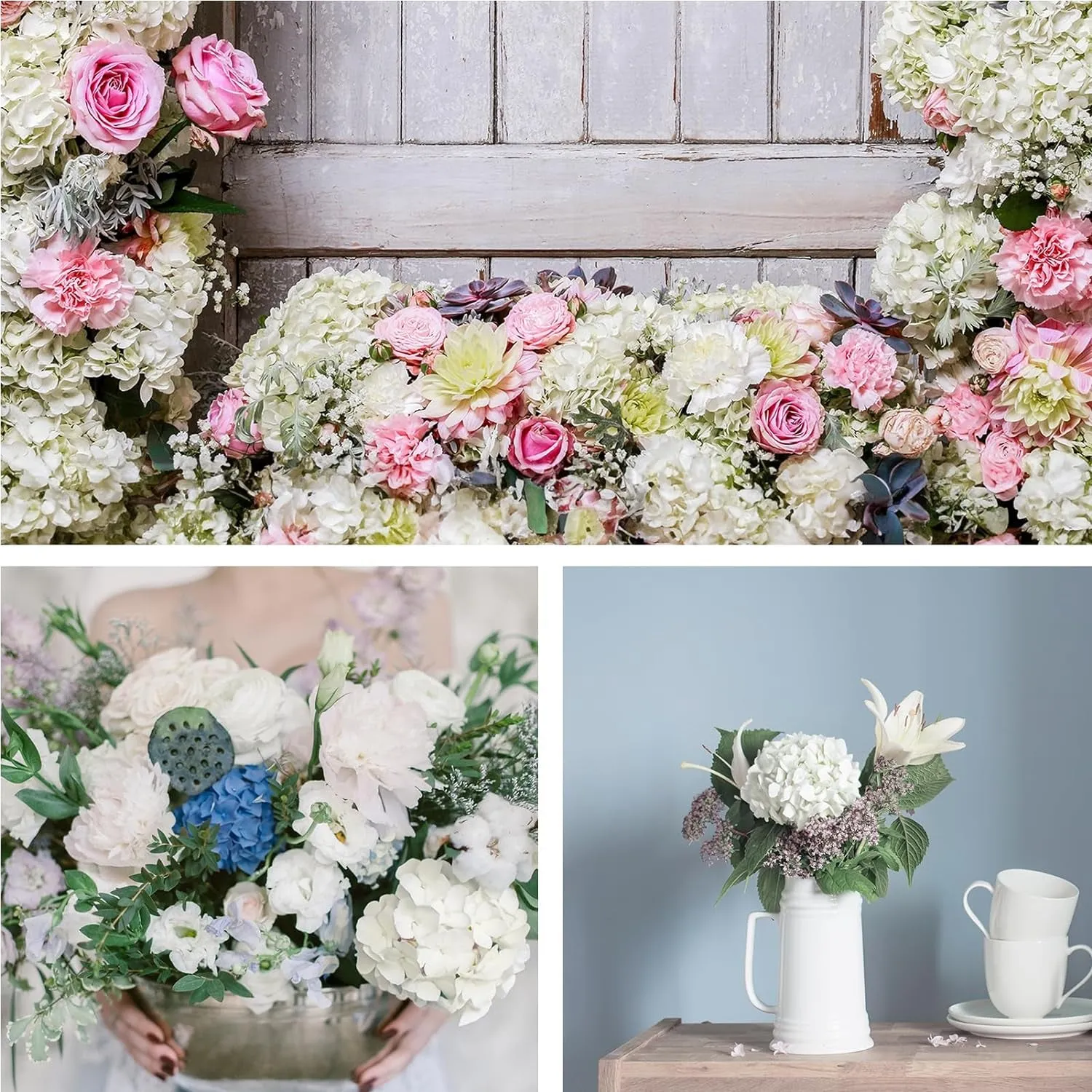 26 Pieces Hydrangea Artificial Flowers Silk Hydrangea Flowers Artificial Flowers Heads with Stems for Home Wedding Party Decorations (Ivory)