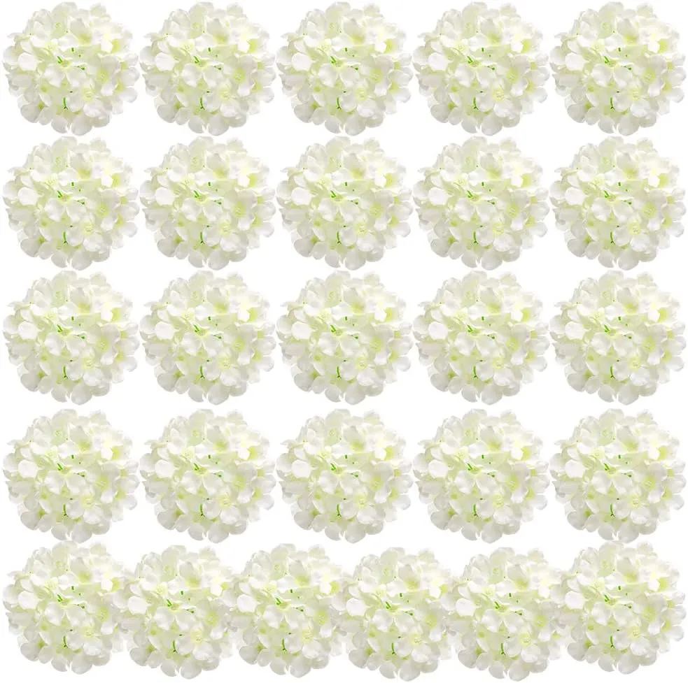 26 Pieces Hydrangea Artificial Flowers Silk Hydrangea Flowers Artificial Flowers Heads with Stems for Home Wedding Party Decorations (Ivory)