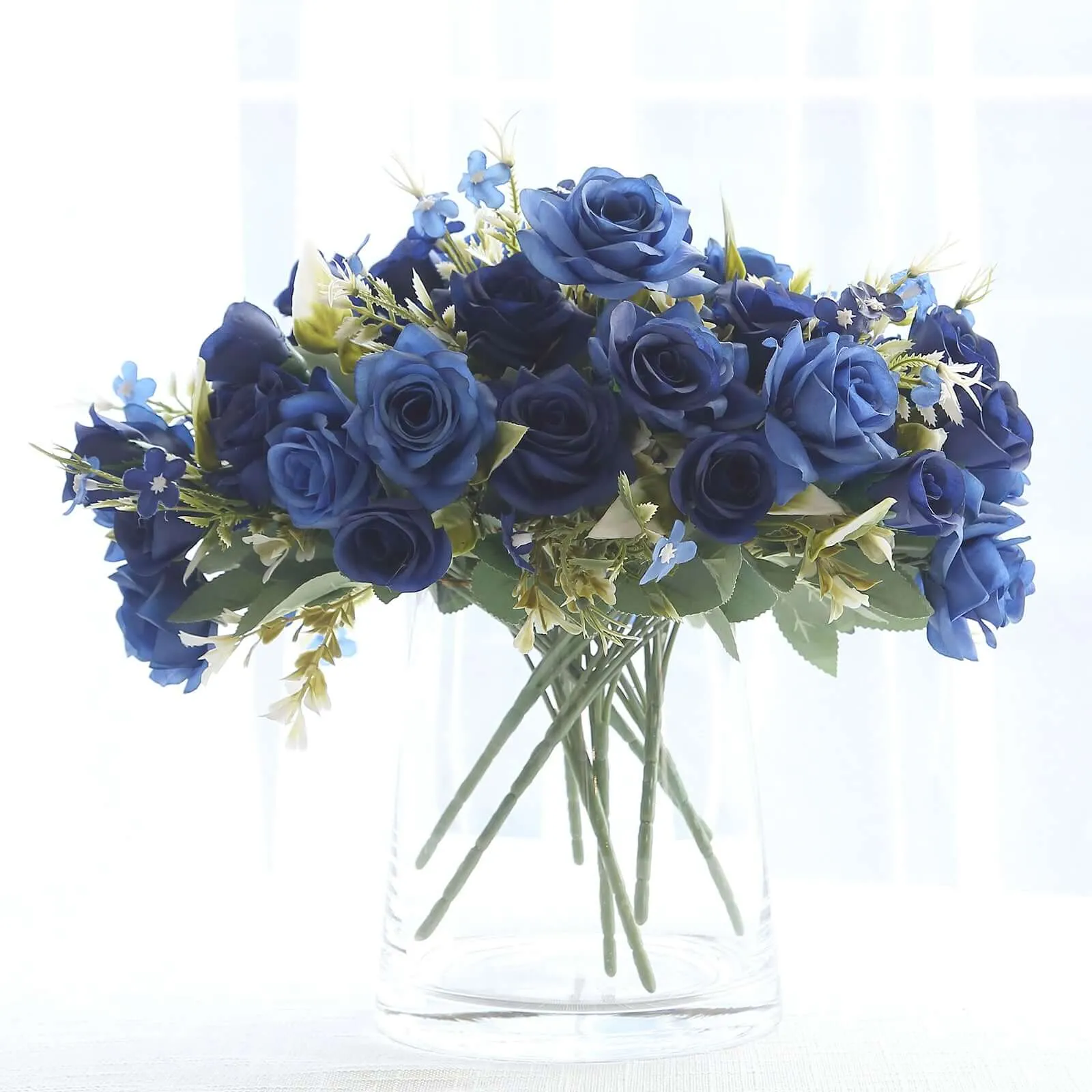 4 Bushes 12" Navy Blue Real Touch Artificial Silk Rose Flower Bouquet, Faux Bridal Flowers
