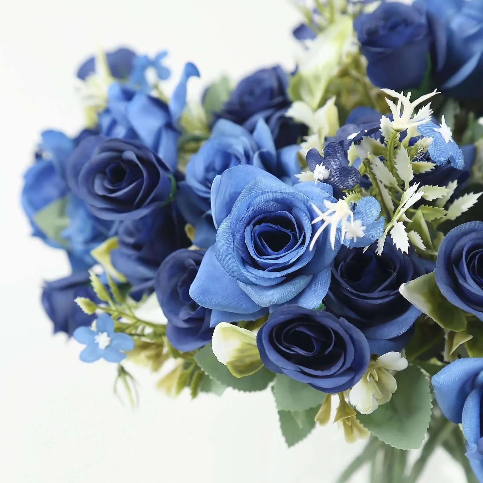 4 Bushes 12" Navy Blue Real Touch Artificial Silk Rose Flower Bouquet, Faux Bridal Flowers