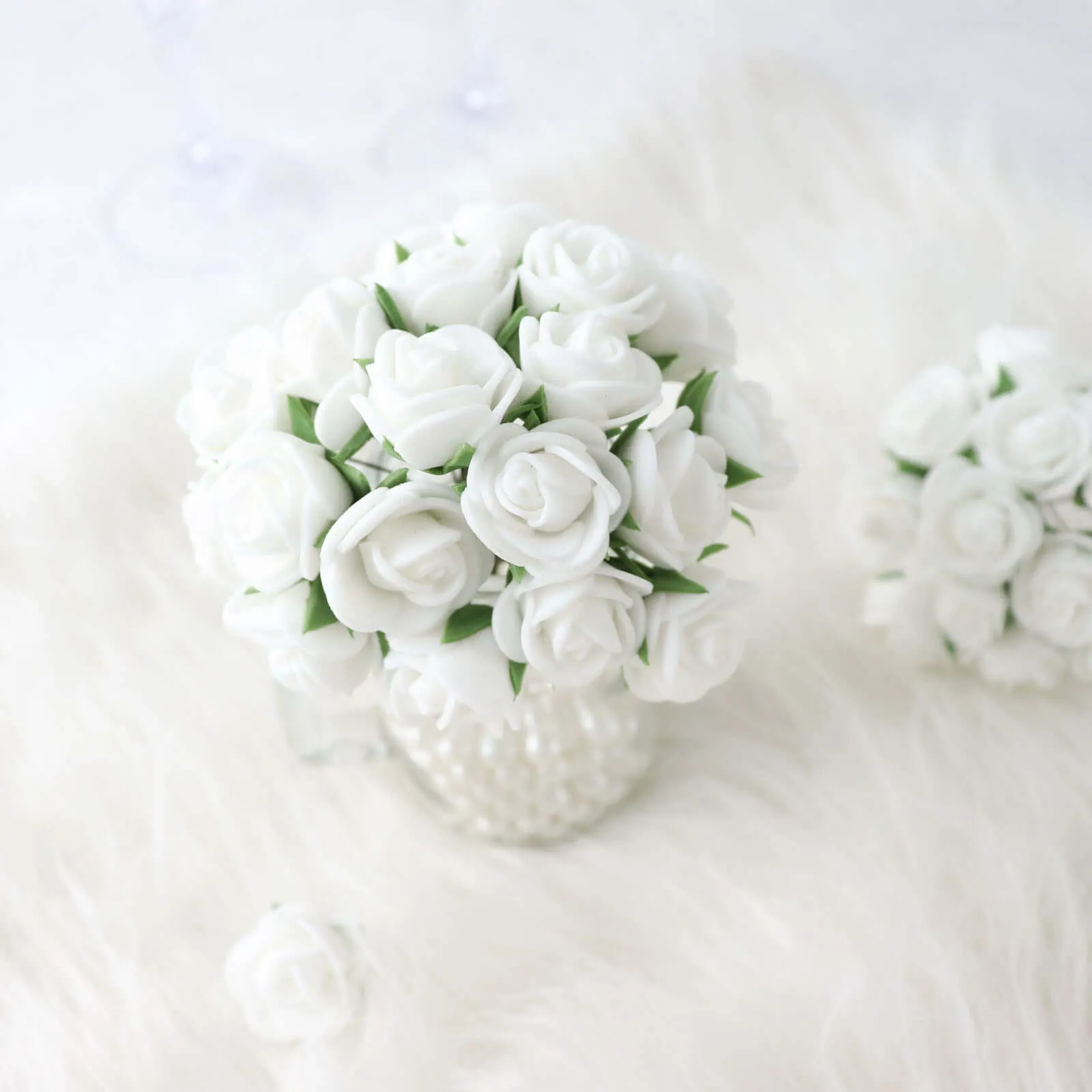48 Roses 1" White Real Touch Artificial DIY Foam Rose Flowers With Stem, Craft Rose Buds