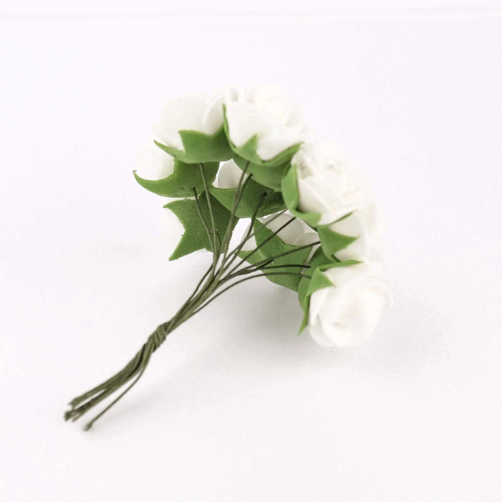 48 Roses 1" White Real Touch Artificial DIY Foam Rose Flowers With Stem, Craft Rose Buds