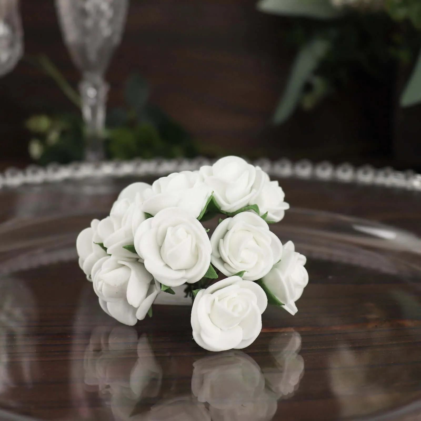 48 Roses 1" White Real Touch Artificial DIY Foam Rose Flowers With Stem, Craft Rose Buds