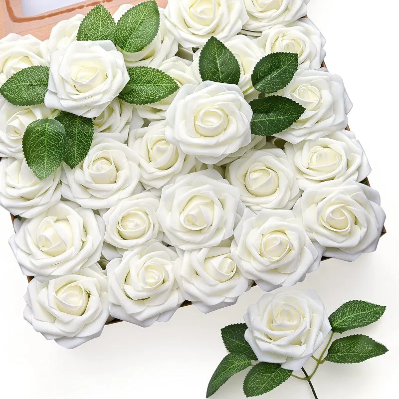 50 Artificial Foam Roses Stems For Wedding And Home Décor Flowers