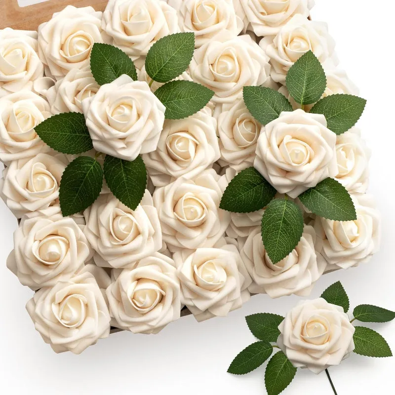 50 Artificial Foam Roses Stems For Wedding And Home Décor Flowers