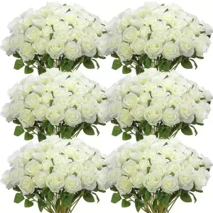 50 Pcs Artificial Silk Roses Bouquet – Real-Looking Fake Red Roses for Wedding, Party, and Home Decorations – DIY Floral Arrangements for Centerpieces