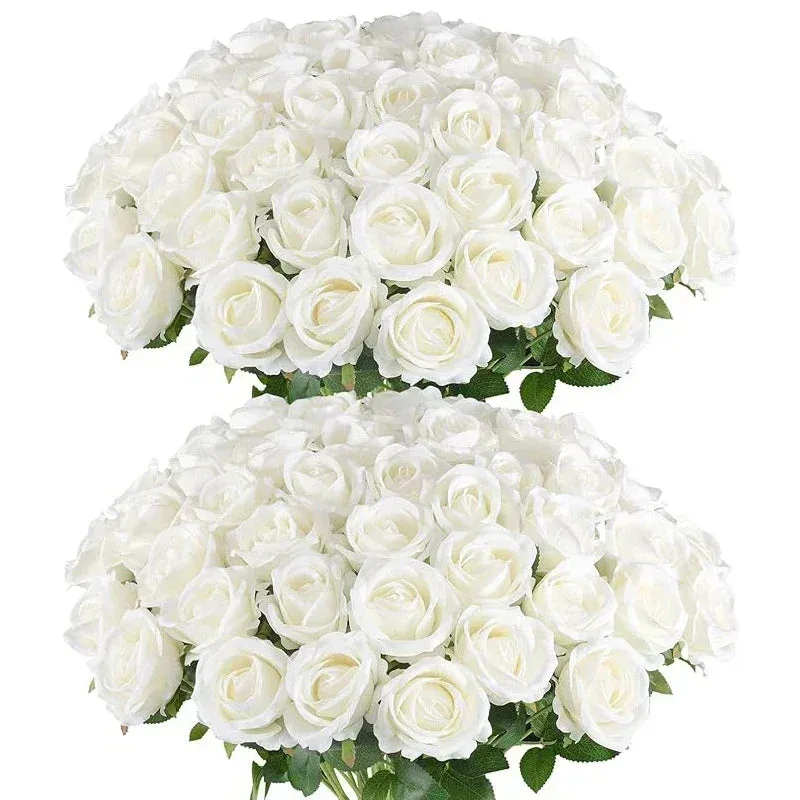 50 Pcs Artificial Silk Roses Bouquet – Real-Looking Fake Red Roses for Wedding, Party, and Home Decorations – DIY Floral Arrangements for Centerpieces