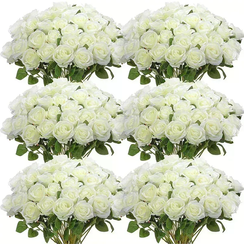 50 Pcs Artificial Silk Roses Bouquet – Real-Looking Fake Red Roses for Wedding, Party, and Home Decorations – DIY Floral Arrangements for Centerpieces