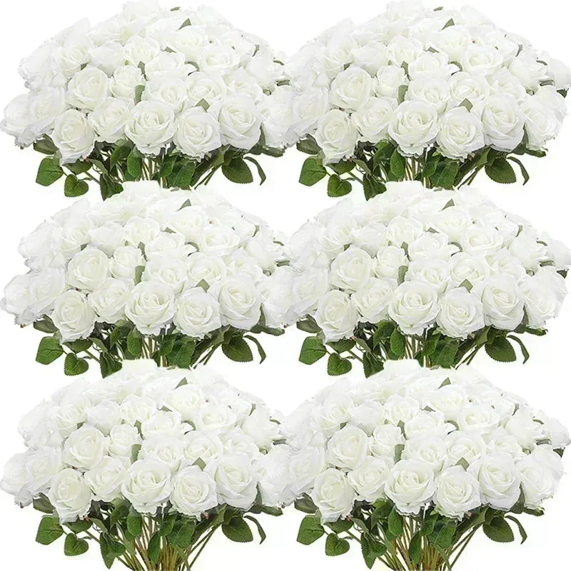 50 Pcs Artificial Silk Roses Bouquet – Real-Looking Fake Red Roses for Wedding, Party, and Home Decorations – DIY Floral Arrangements for Centerpieces