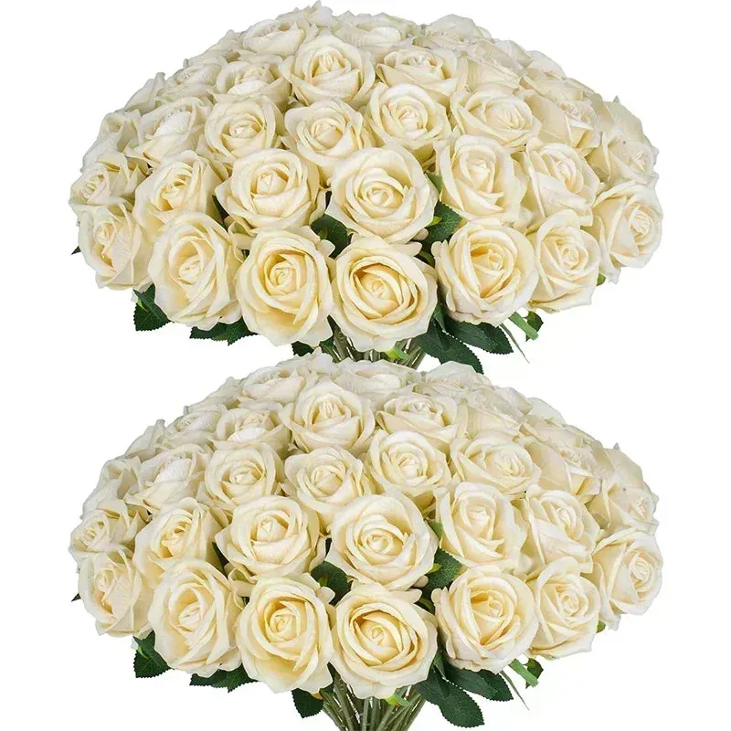 50 Pcs Artificial Silk Roses Bouquet – Real-Looking Fake Red Roses for Wedding, Party, and Home Decorations – DIY Floral Arrangements for Centerpieces