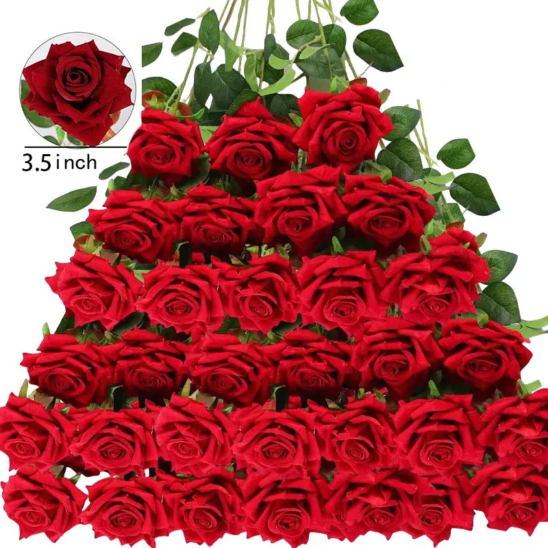 50 Pcs Artificial Silk Roses Bouquet – Real-Looking Fake Red Roses for Wedding, Party, and Home Decorations – DIY Floral Arrangements for Centerpieces