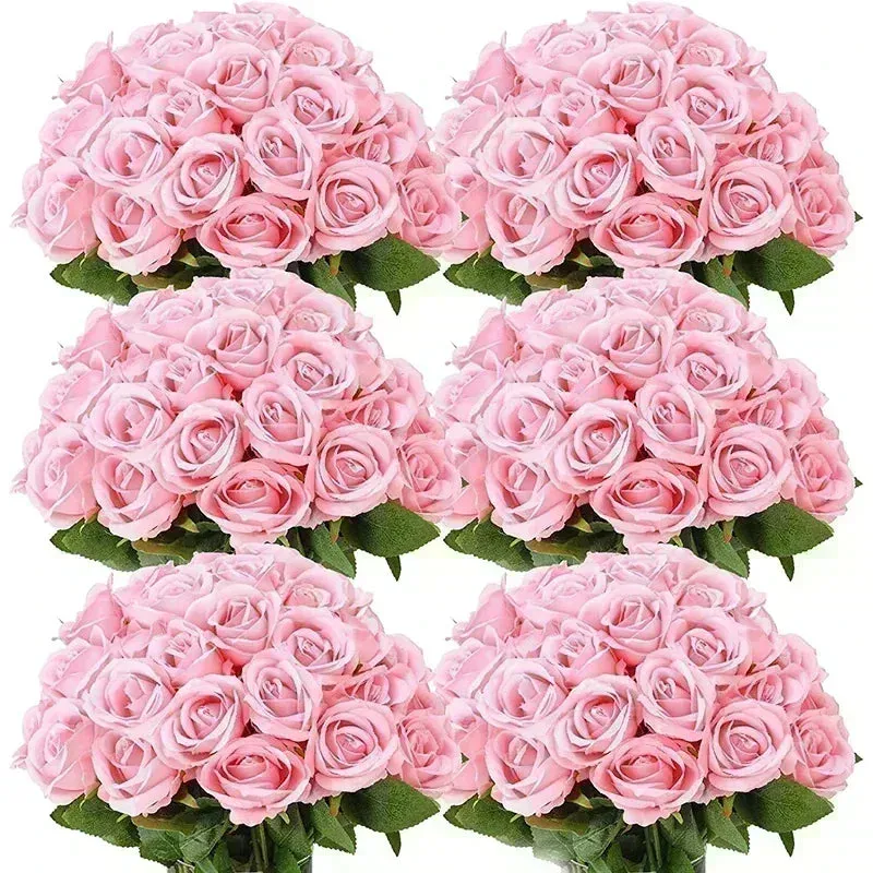 50 Pcs Artificial Silk Roses Bouquet – Real-Looking Fake Red Roses for Wedding, Party, and Home Decorations – DIY Floral Arrangements for Centerpieces