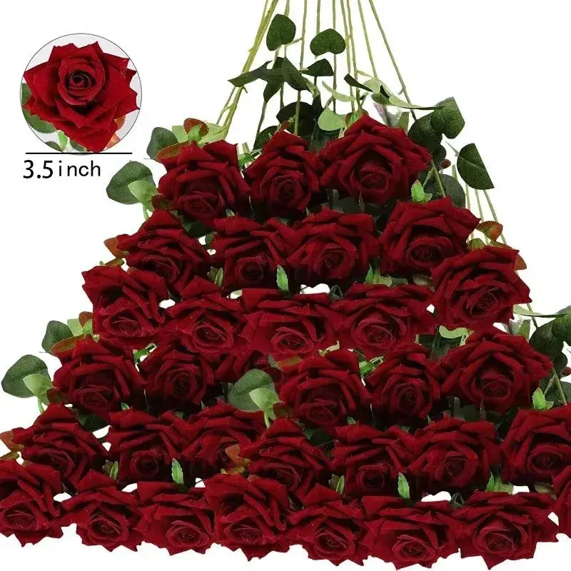 50 Pcs Artificial Silk Roses Bouquet – Real-Looking Fake Red Roses for Wedding, Party, and Home Decorations – DIY Floral Arrangements for Centerpieces