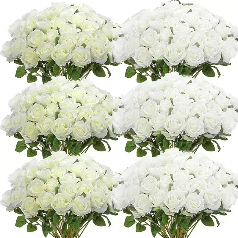 50 Pcs Artificial Silk Roses Bouquet – Real-Looking Fake Red Roses for Wedding, Party, and Home Decorations – DIY Floral Arrangements for Centerpieces