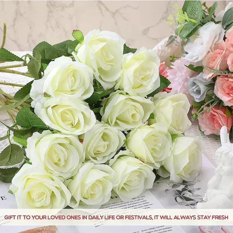 50 Pcs Artificial Silk Roses Bouquet – Real-Looking Fake Red Roses for Wedding, Party, and Home Decorations – DIY Floral Arrangements for Centerpieces