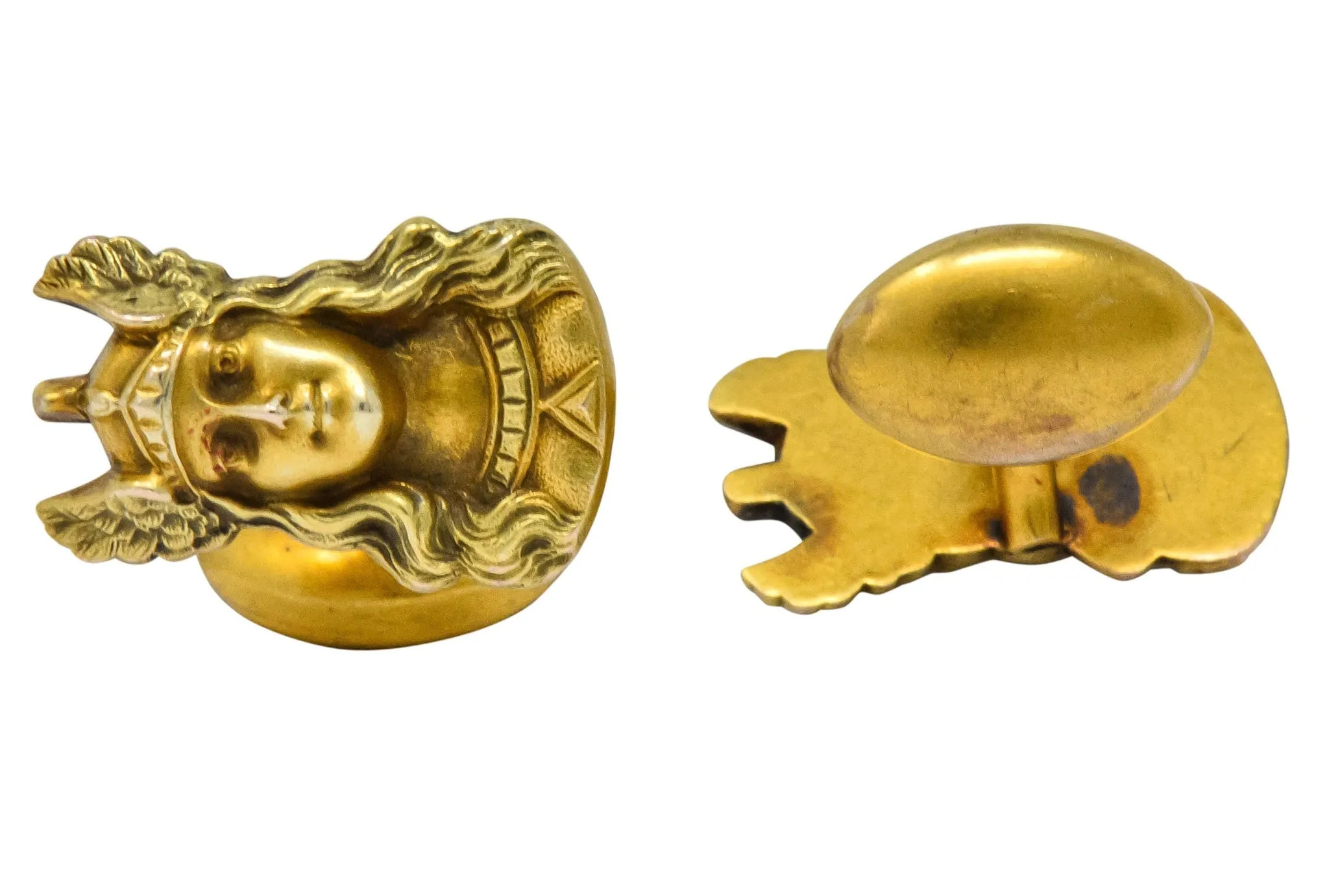 Antique 10 Karat Gold Norse Valkyrie Goddess Men's Cufflinks