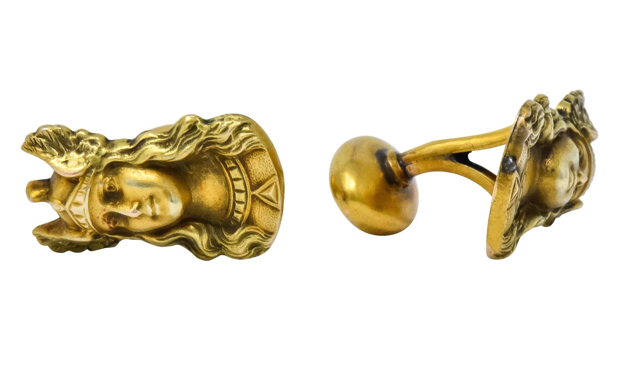 Antique 10 Karat Gold Norse Valkyrie Goddess Men's Cufflinks