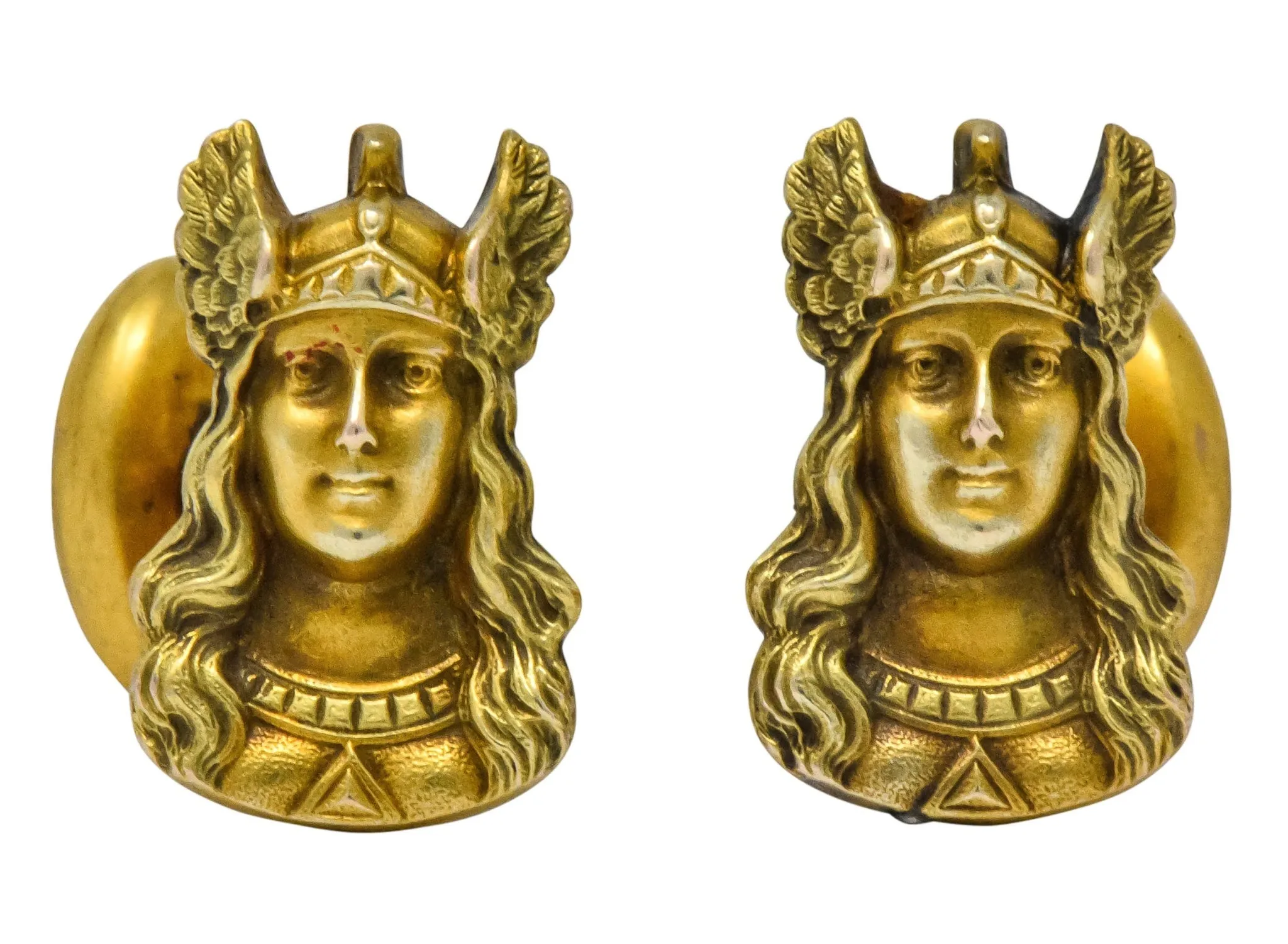 Antique 10 Karat Gold Norse Valkyrie Goddess Men's Cufflinks