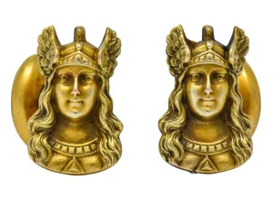 Antique 10 Karat Gold Norse Valkyrie Goddess Men's Cufflinks