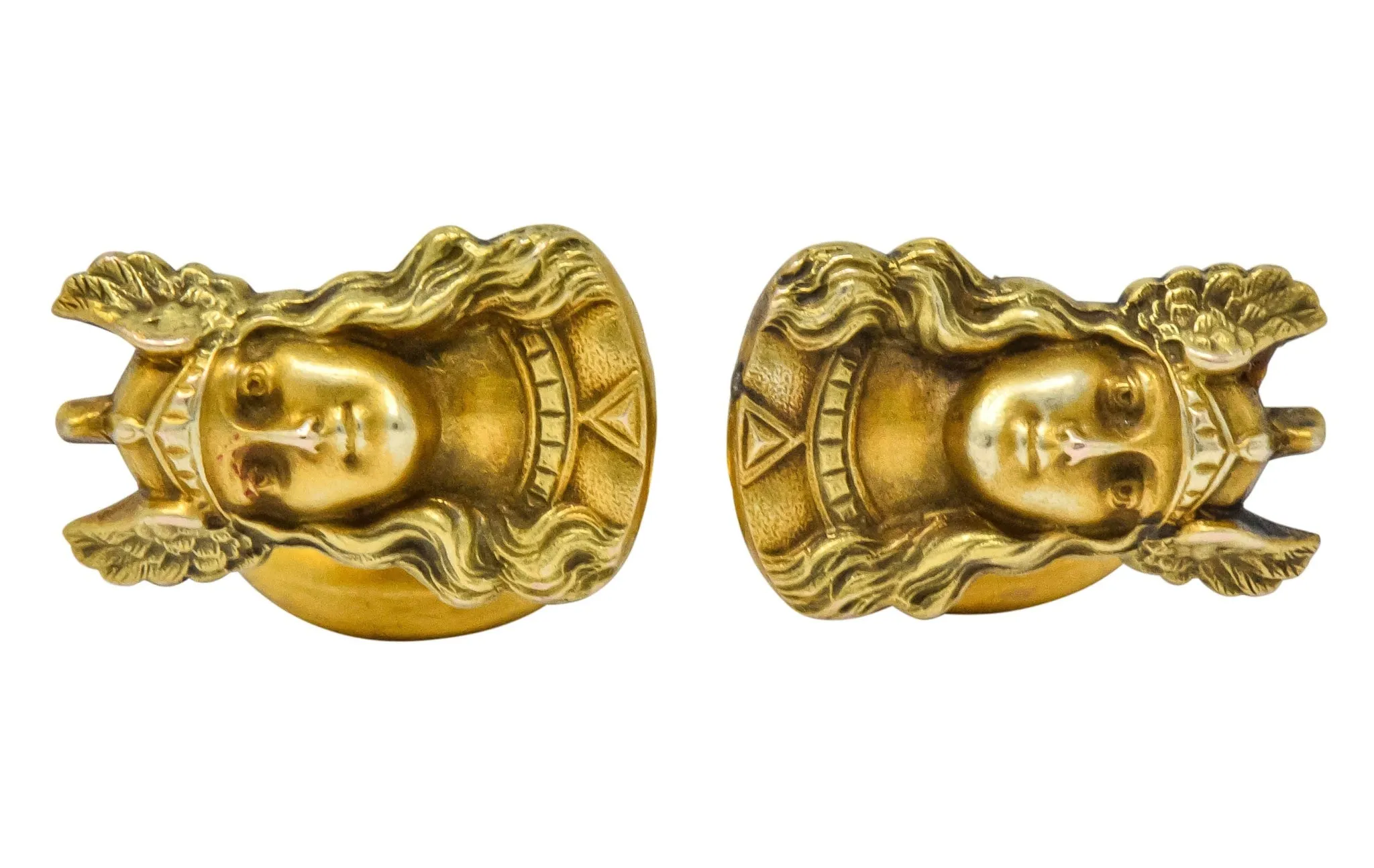 Antique 10 Karat Gold Norse Valkyrie Goddess Men's Cufflinks