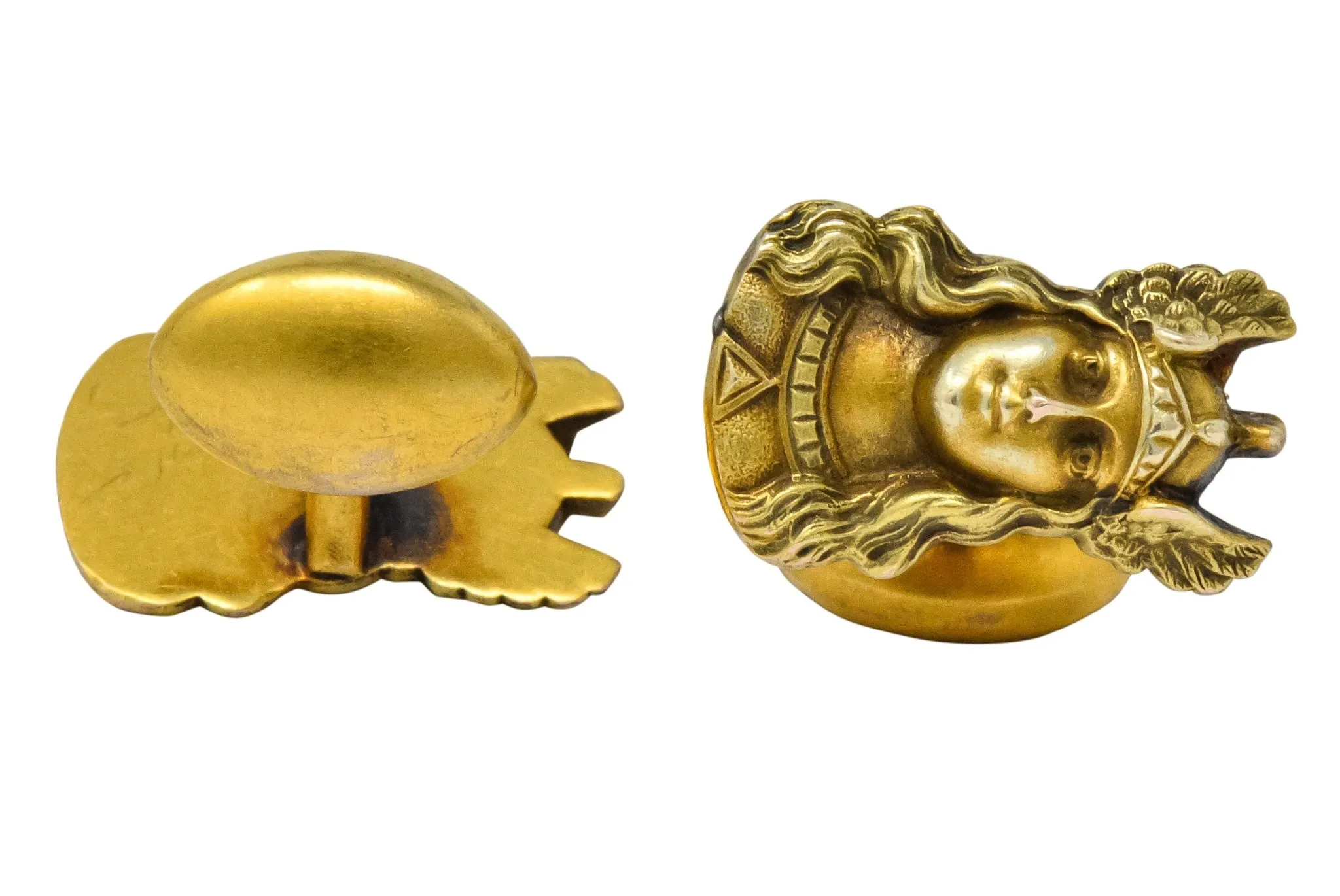 Antique 10 Karat Gold Norse Valkyrie Goddess Men's Cufflinks