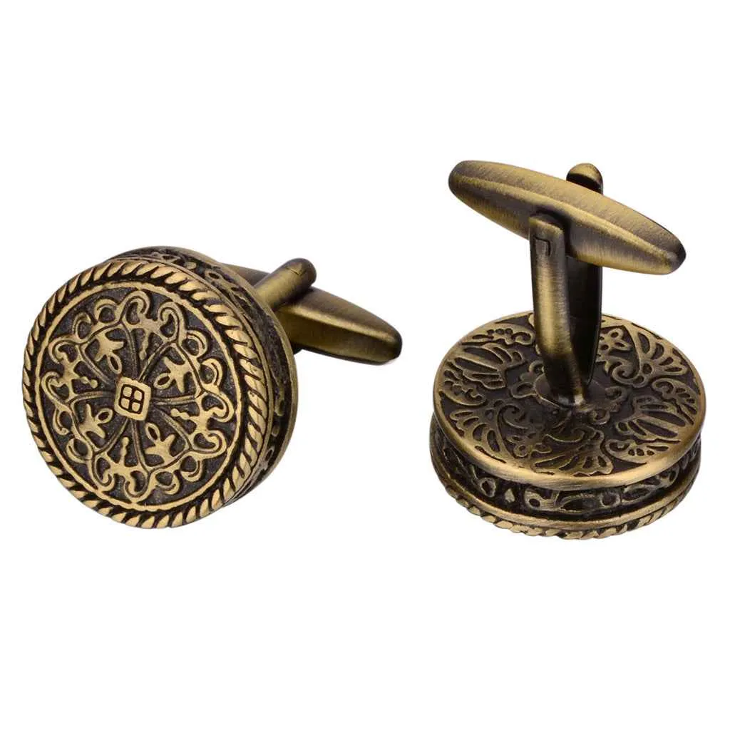 Antique Bronze Round Cufflinks – Vintage Engraved
