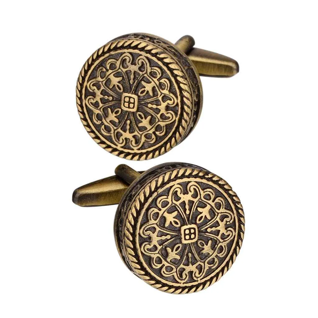 Antique Bronze Round Cufflinks – Vintage Engraved