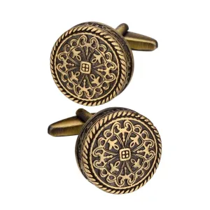Antique Bronze Round Cufflinks – Vintage Engraved