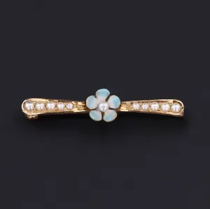 Antique Forget-Me-Knot Lace Pin | 14K Gold Pearl & Enamel Pin