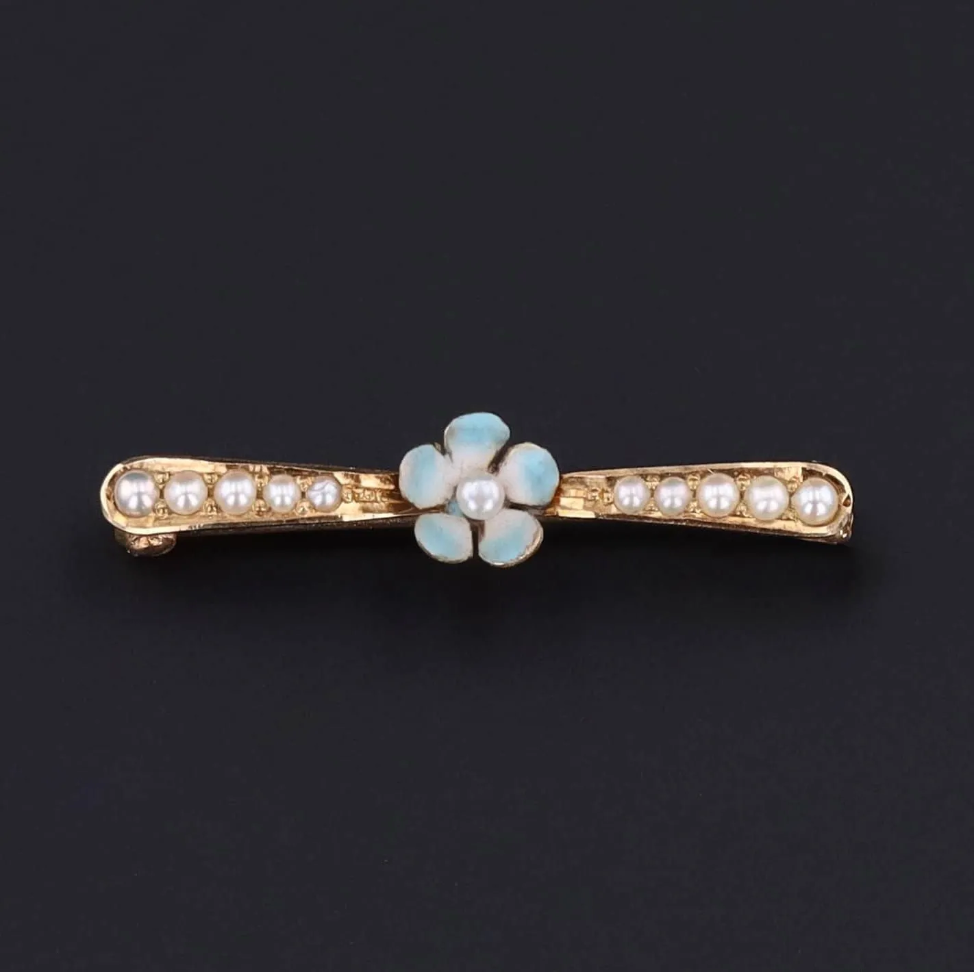 Antique Forget-Me-Knot Lace Pin | 14K Gold Pearl & Enamel Pin