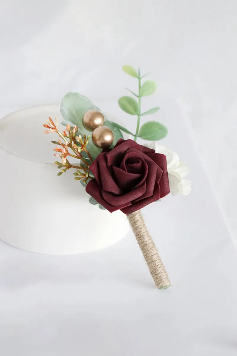 Artificial Silk Roses Wedding Bridesmaid Boutonniere