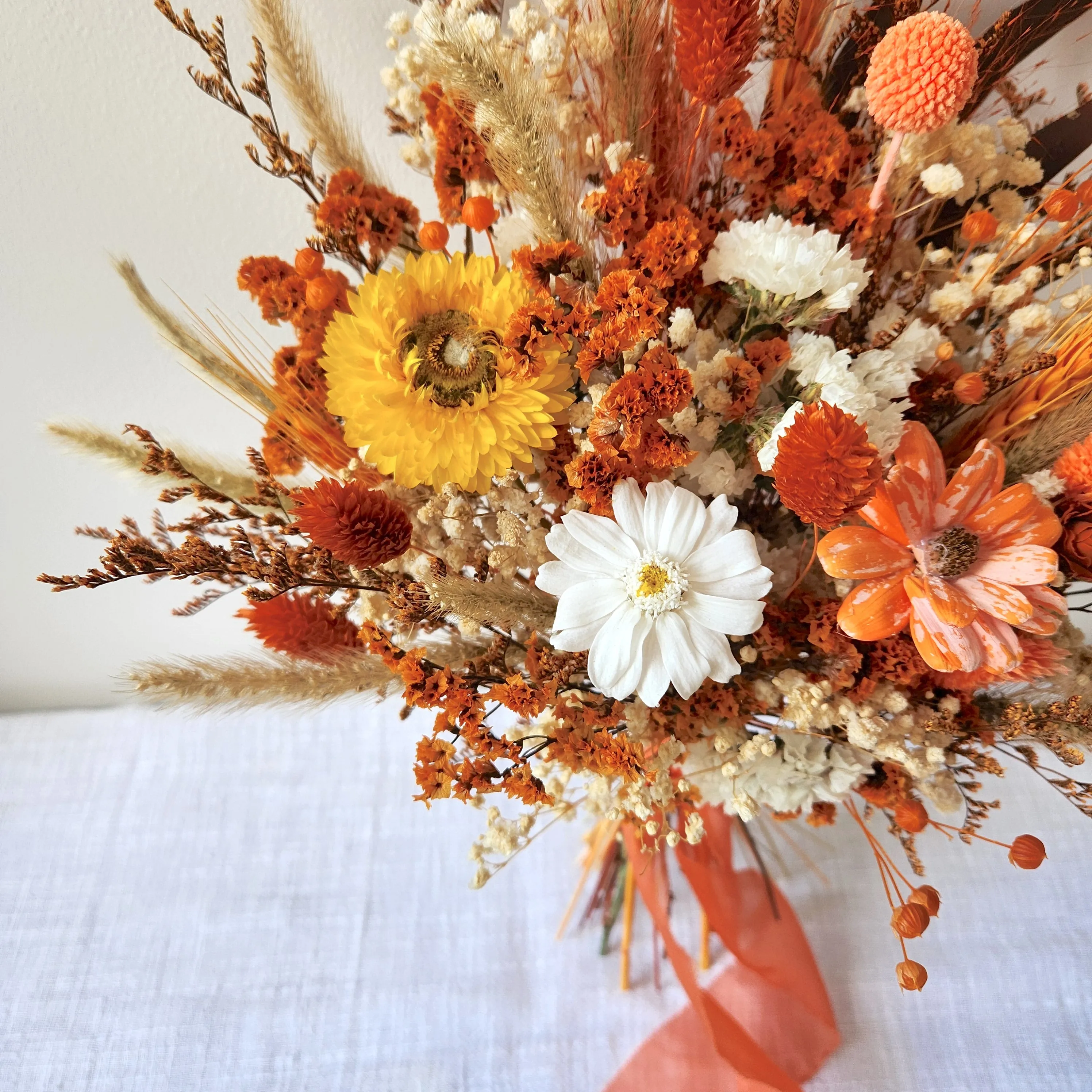Autumn Wildflower Bouquet, Burnt Orange Dried Flower Bouquet, Wedding Flower Bouquet