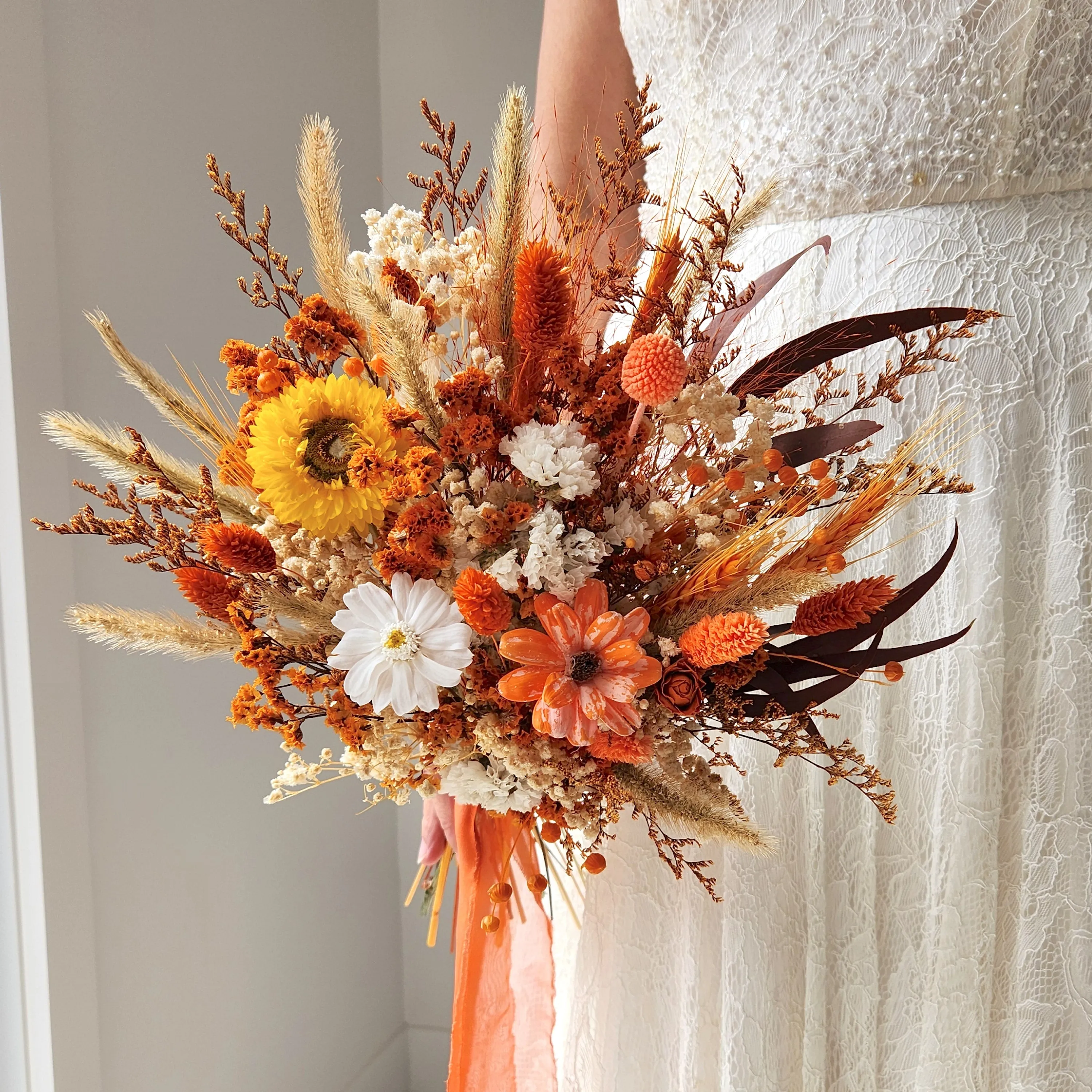 Autumn Wildflower Bouquet, Burnt Orange Dried Flower Bouquet, Wedding Flower Bouquet