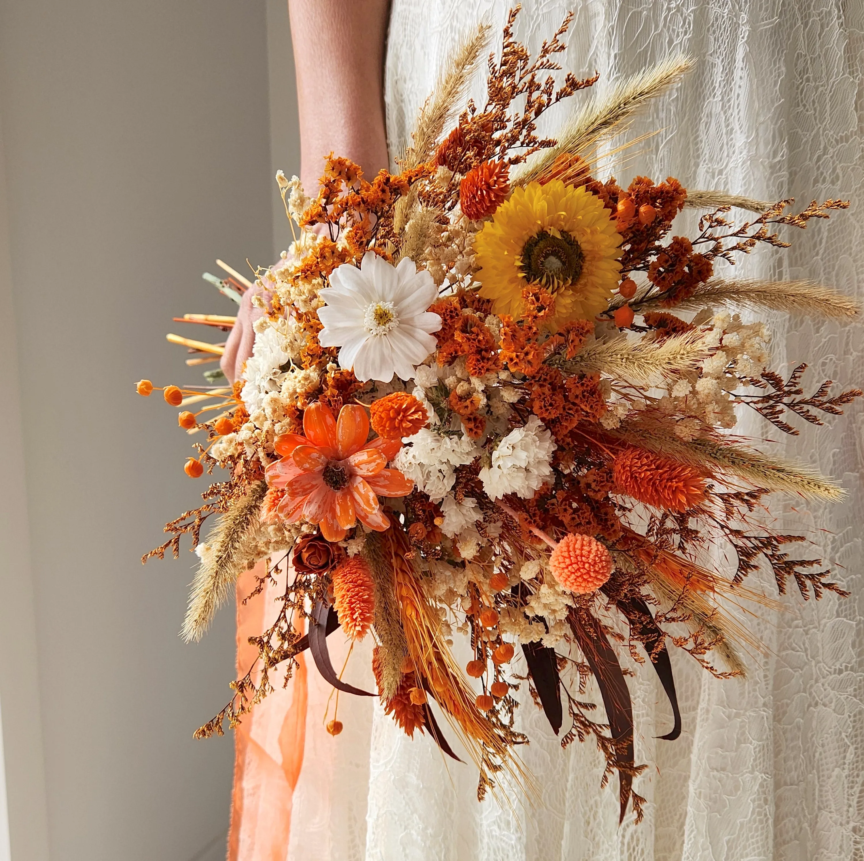 Autumn Wildflower Bouquet, Burnt Orange Dried Flower Bouquet, Wedding Flower Bouquet