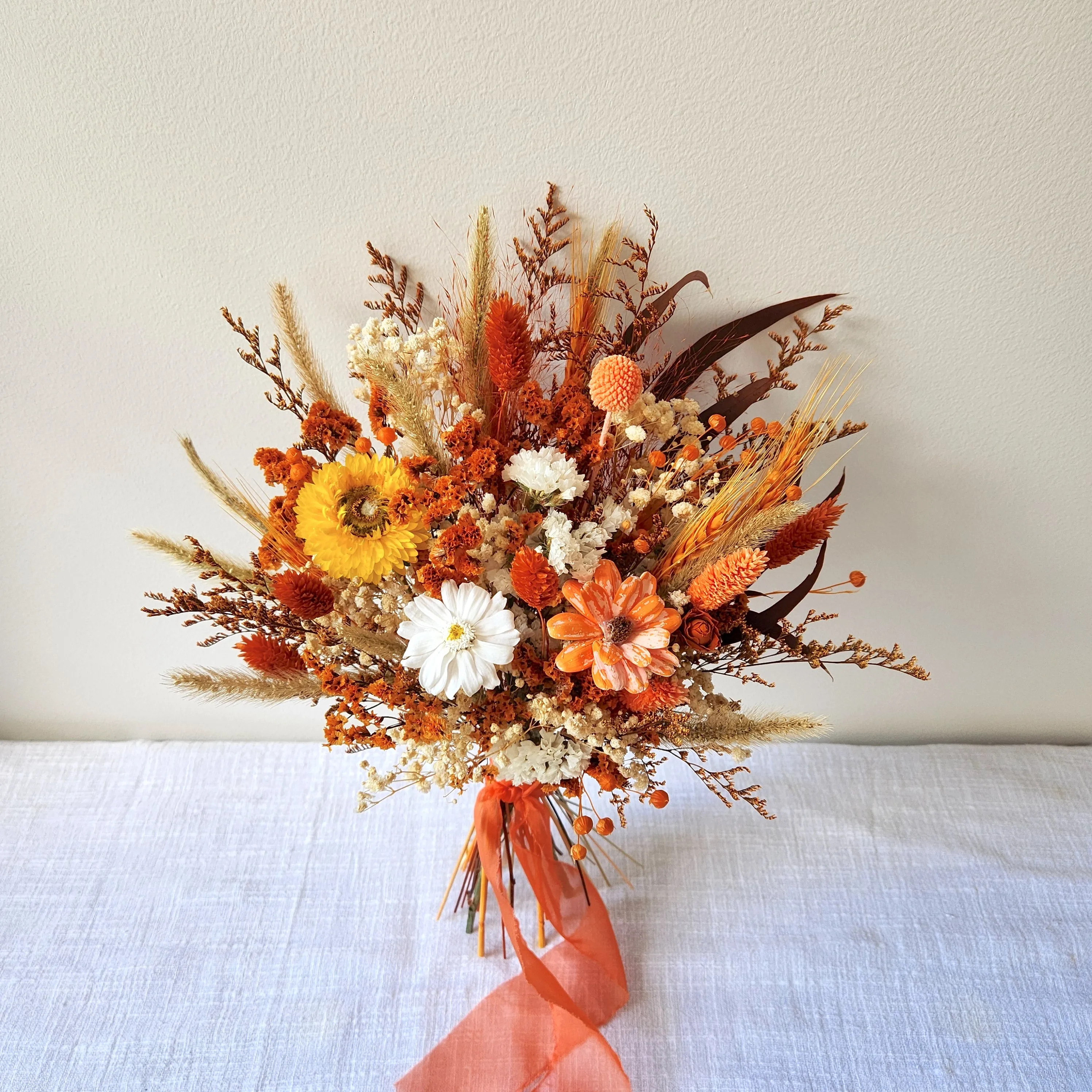Autumn Wildflower Bouquet, Burnt Orange Dried Flower Bouquet, Wedding Flower Bouquet