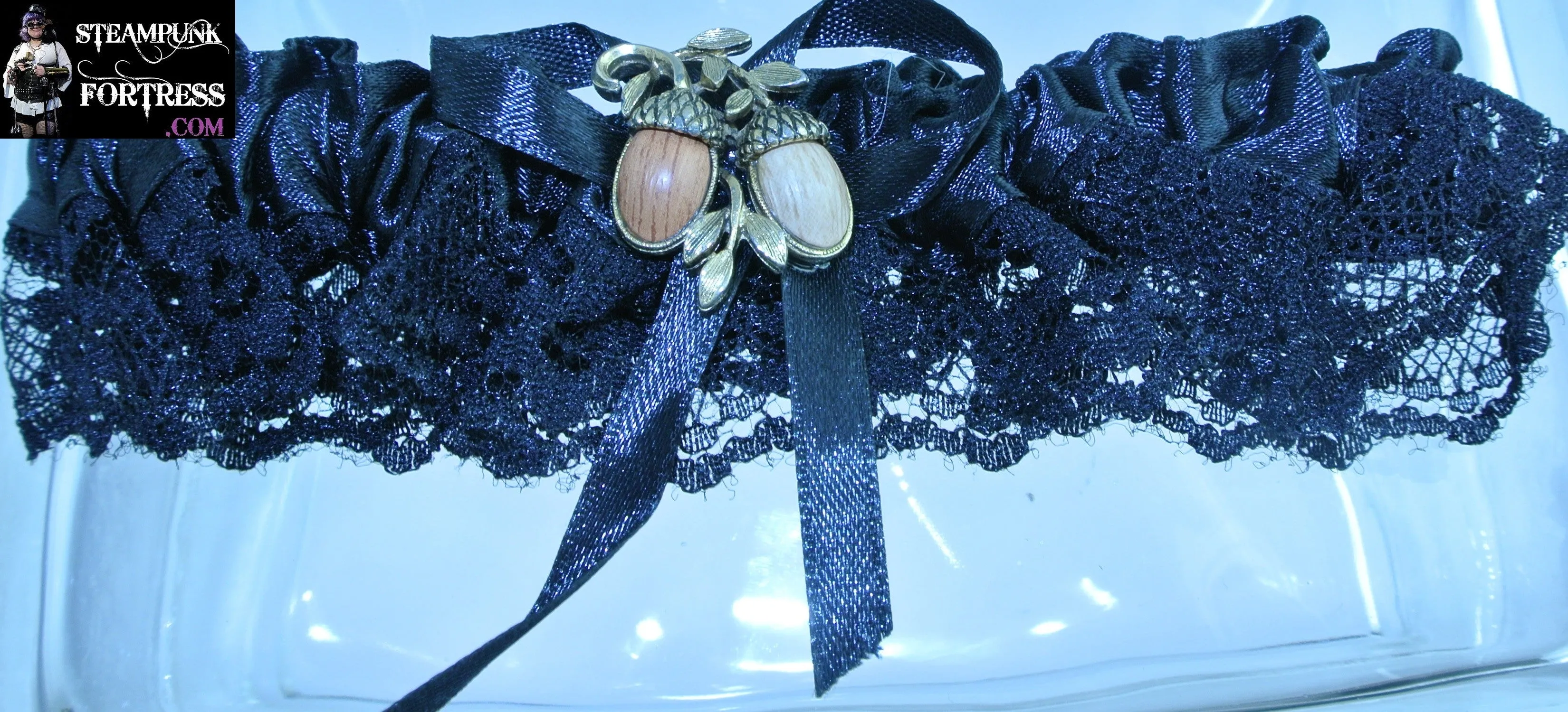 BLACK ALMONDS 2 BROWN TAN GOLD BRASS SETTING GARTER STARR WILDE STEAMPUNK FORTRESS