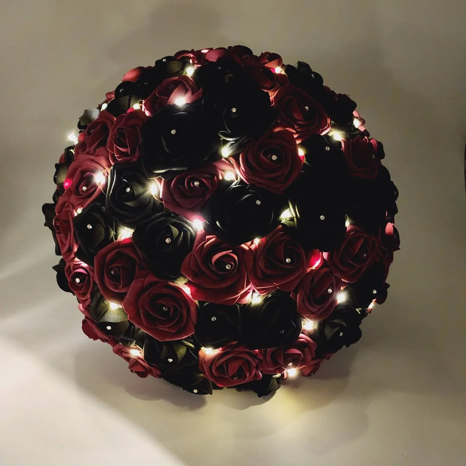 Black and Red Gothic Wedding Bouquet with LED Lights – Alternative Bridal Bouquet