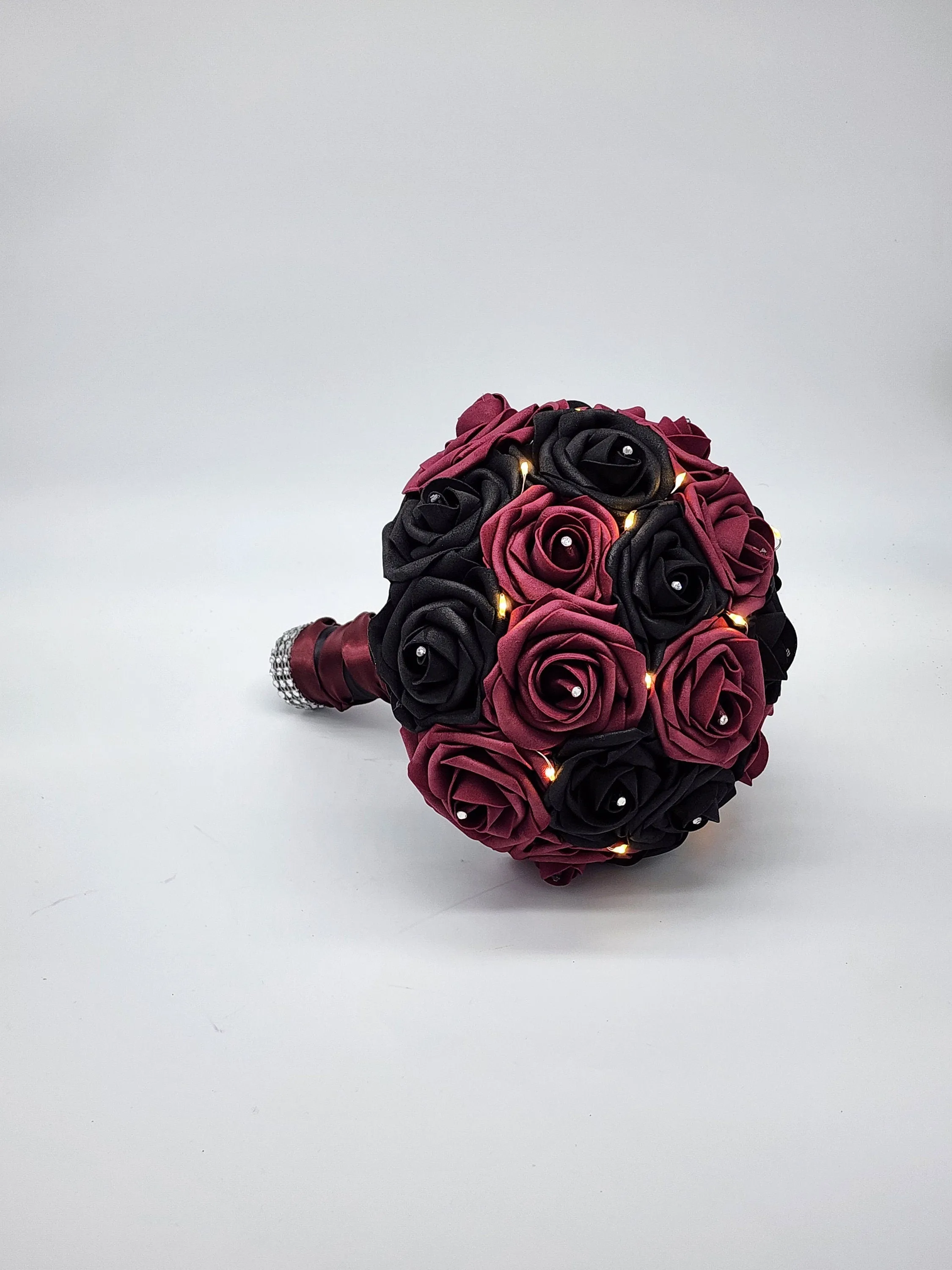 Black and Red Gothic Wedding Bouquet with LED Lights – Alternative Bridal Bouquet
