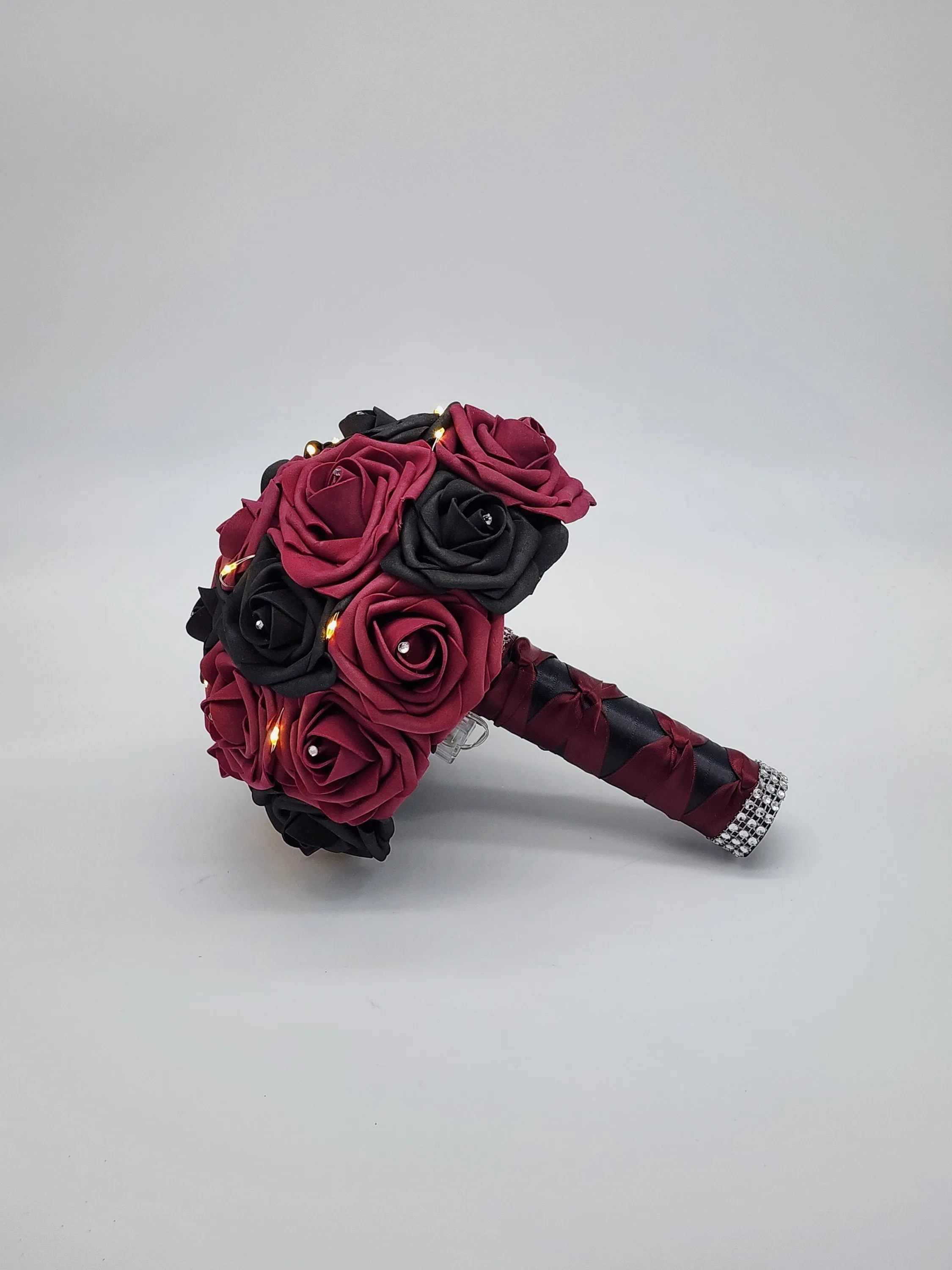 Black and Red Gothic Wedding Bouquet with LED Lights – Alternative Bridal Bouquet
