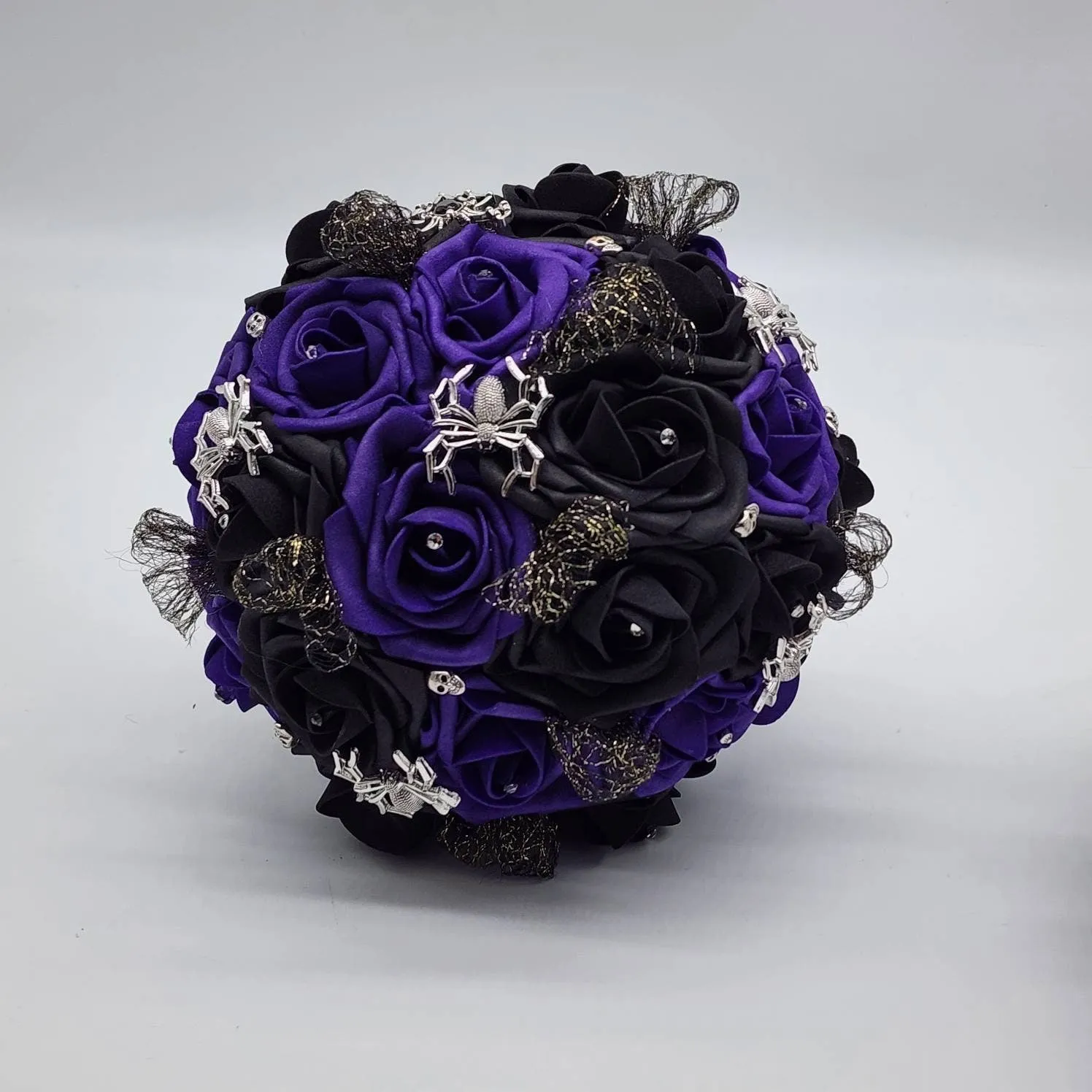 Black and White Gothic Wedding Bouquet – with Spider and Web Accents