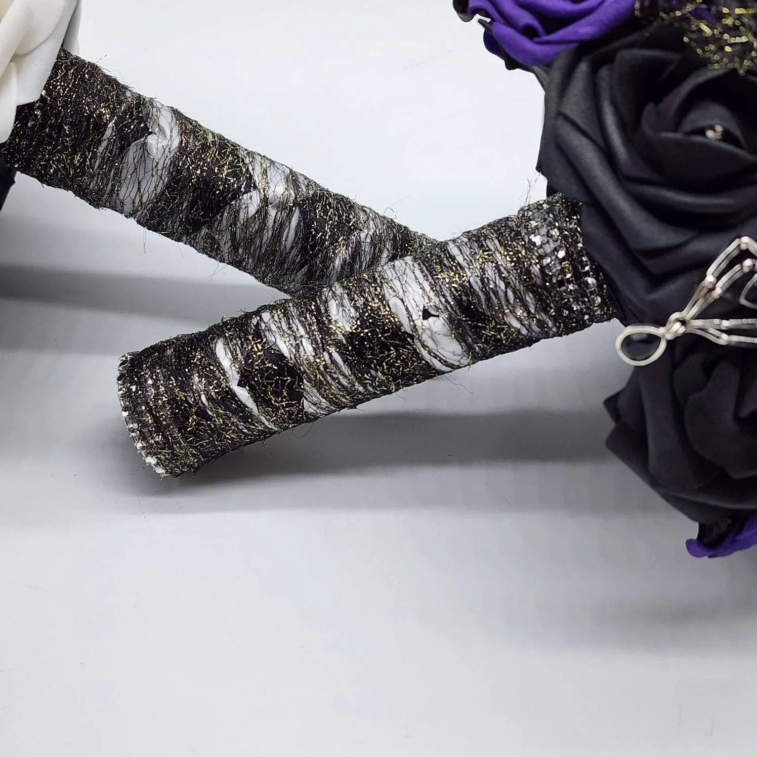 Black and White Gothic Wedding Bouquet – with Spider and Web Accents