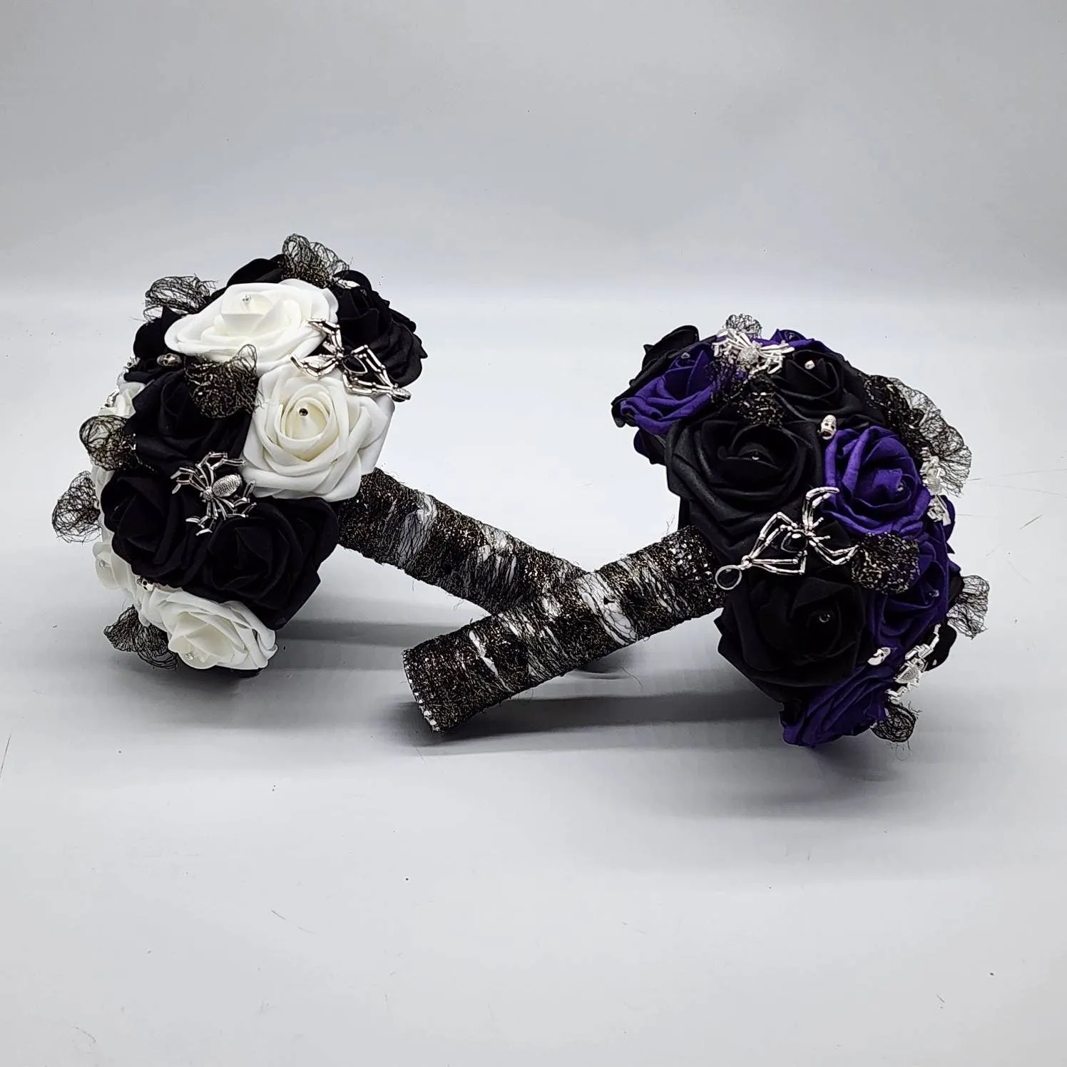 Black and White Gothic Wedding Bouquet – with Spider and Web Accents